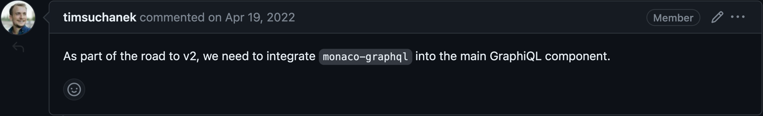 Initial comment on integration of monaco-editor in GraphiQL